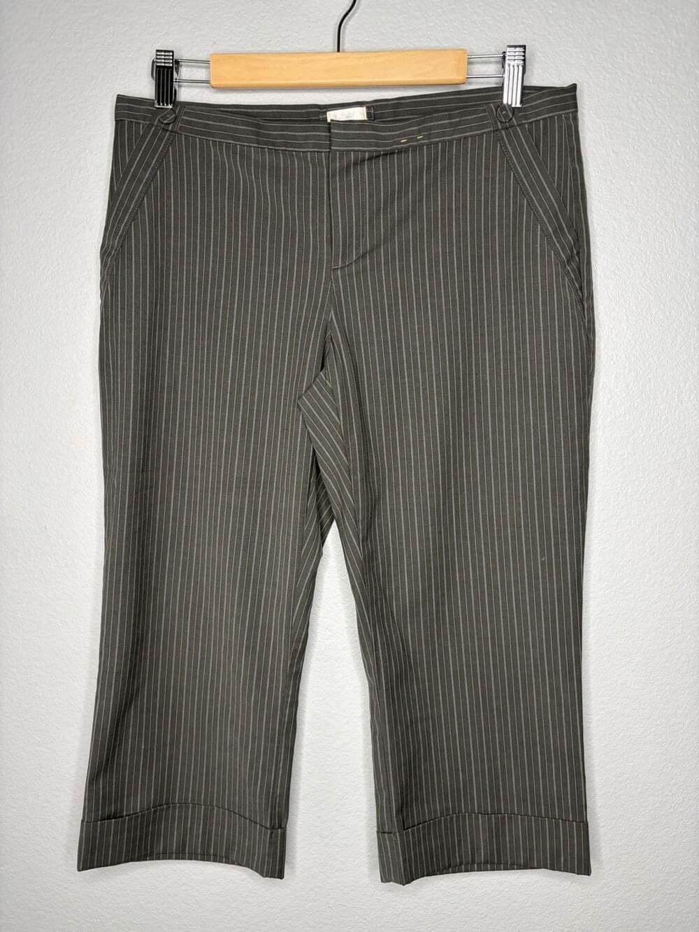 Y2K Old Navy Dress Pants Women 8 Grey Pinstripe Stretch Crop Boot Low Waist